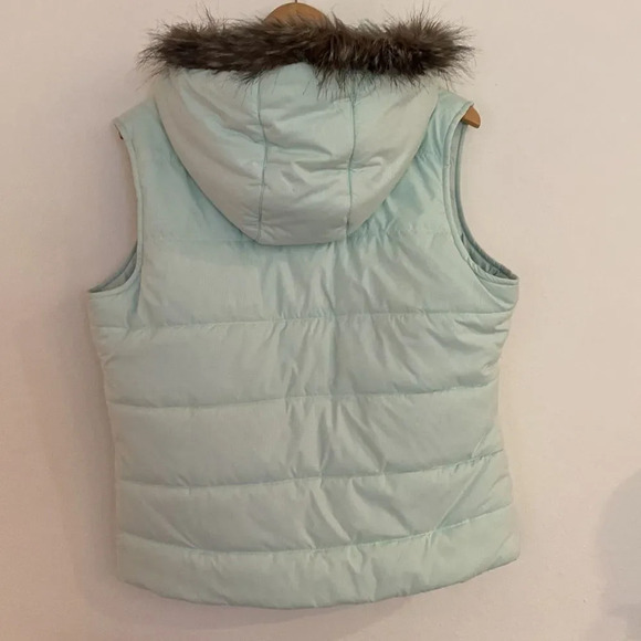 Burton womens Large light aqua blue w/ faux fur hood button + zip 2 pocket EUC - Picture 6 of 6